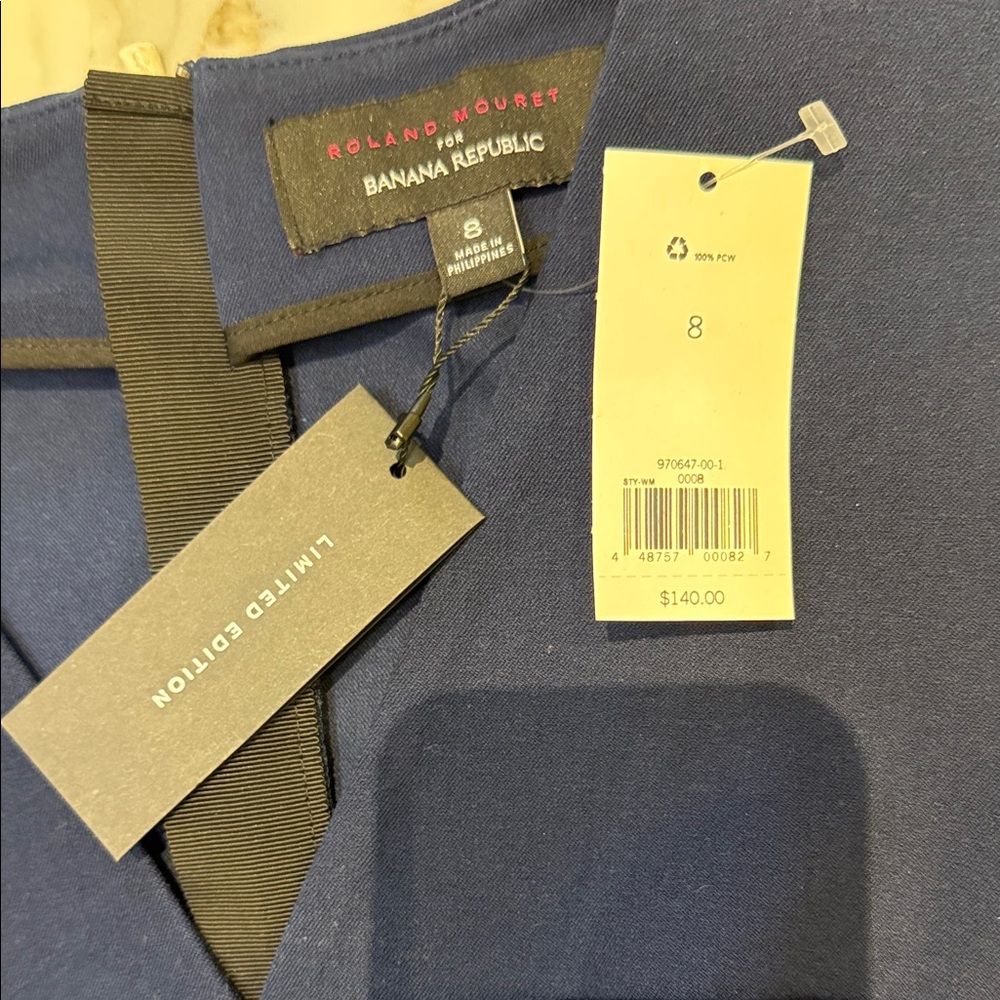 Roland Mouret for Banana Republic Elegant Navy Blue cotton stretch Dress -NWT - Picture 4 of 9